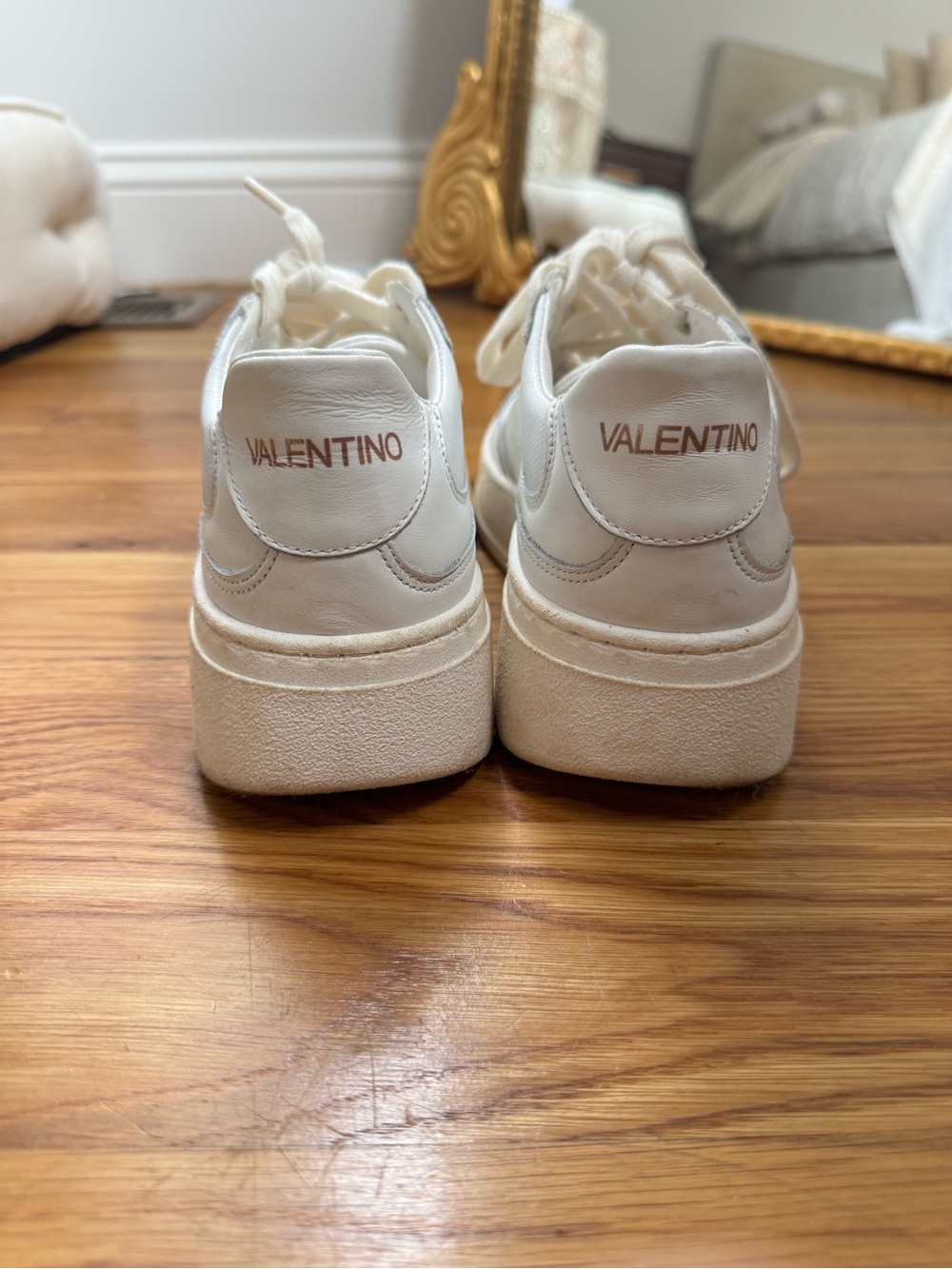 Valentino White Leather Platform Sneakers with Cream Laces - Picture 9 of 11